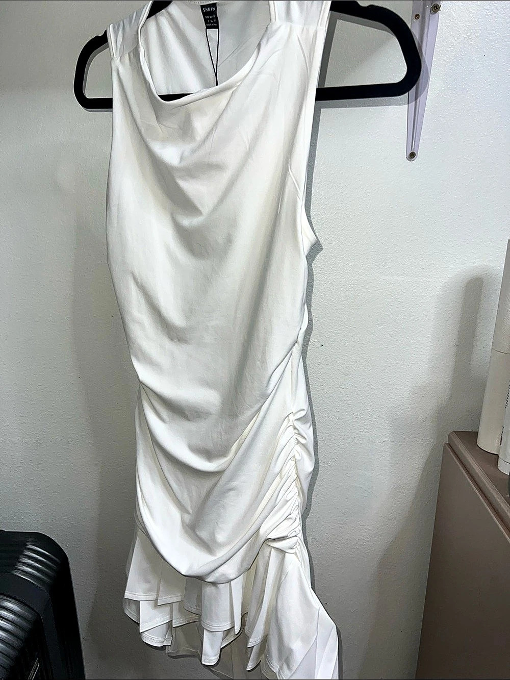 SHEIN BAE Cowl Neck Ruched Ruffle Hem Dress Draped Midi Dress in White Like New